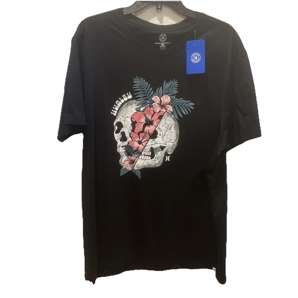 Hurley Other - NEW Hurley~XXL~Black Skull Hibiscus Floral Graphic T-Shirt Cotton Short Sleeve